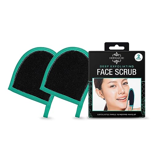 Dermasuri Deep Exfoliating Face Mitt - Scrubber, Dead and Dry Skin Remover for Men and Women - Exfoliator Gloves for Shower and Dry Use - (2 Pack)