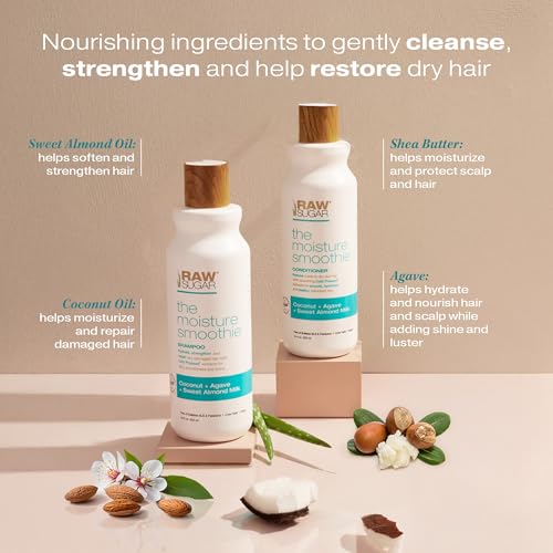 Raw Sugar Moisture Smoothie Shampoo and Conditioner with Coconut Oil, Agave, & Sweet Almond Milk, Hydrates & Nourishes Dry Hair, Formulated without Sulfates + Parabens