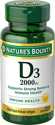 Nature's Bounty Vitamin D, Supports Immune Health & Bone Health, 2000IU Vitamin D3, 150 Softgels