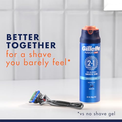 Gillette PRO Shaving Gel For Men Cools To Soothe Skin And Hydrates Facial Hair, TWIN PACK - Total 14oz, ProGlide Sensitive 2 in 1 Shave Gel