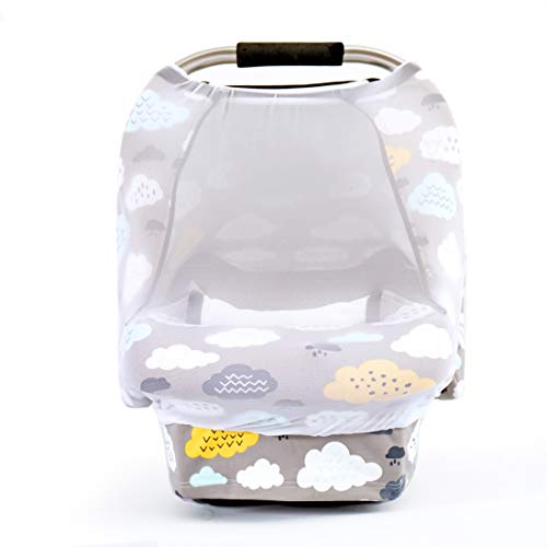 ACRABROS Car Seat Covers for Babies,All Season Infant Carseat Cover Canopy for Boys and Girls,Stretchy Adjustable Peeping Window with Mesh Cover,Warm Breathable Universal Fit,Clouds Sheep