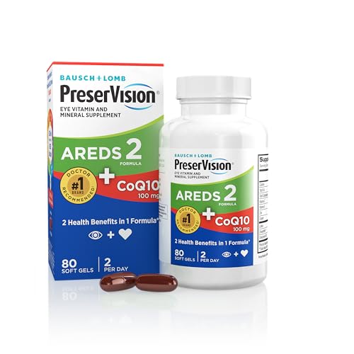 PreserVision AREDS 2 Eye Vitamins with CoQ10 for Heart Health, Lutein, Zeaxanthin, Vitamin C & E, Zinc, Copper, 80 Softgels