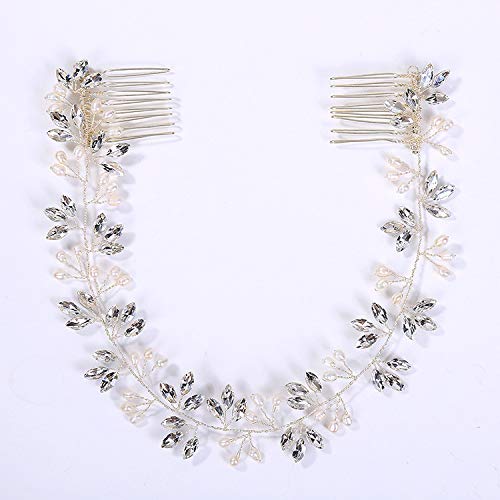 Ammei Crystal Bridal Headpiece Wedding Headband With Genuine Freshwater Pearls And Combs Hair Accessories For Bride Bridesmaid (Silver)