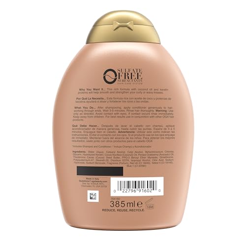 OGX Brazilian Keratin Therapy Shampoo for Shiny Hair, Sulfate-Free, with Coconut Oil and Avocado Oil, 13 Fl Oz