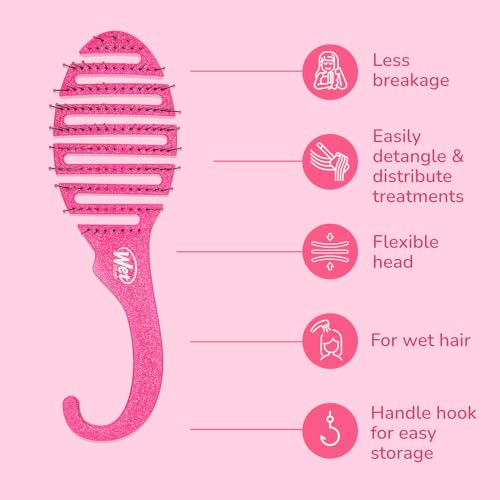 Wet Brush Shower Hair Brush Detangler - Exclusive Ultra-soft IntelliFlex Bristles - Minimizes Pain And Protects Against Split Ends and Breakage - Comb For Women, Men, Wet & Dry Hair - Pink Glitter