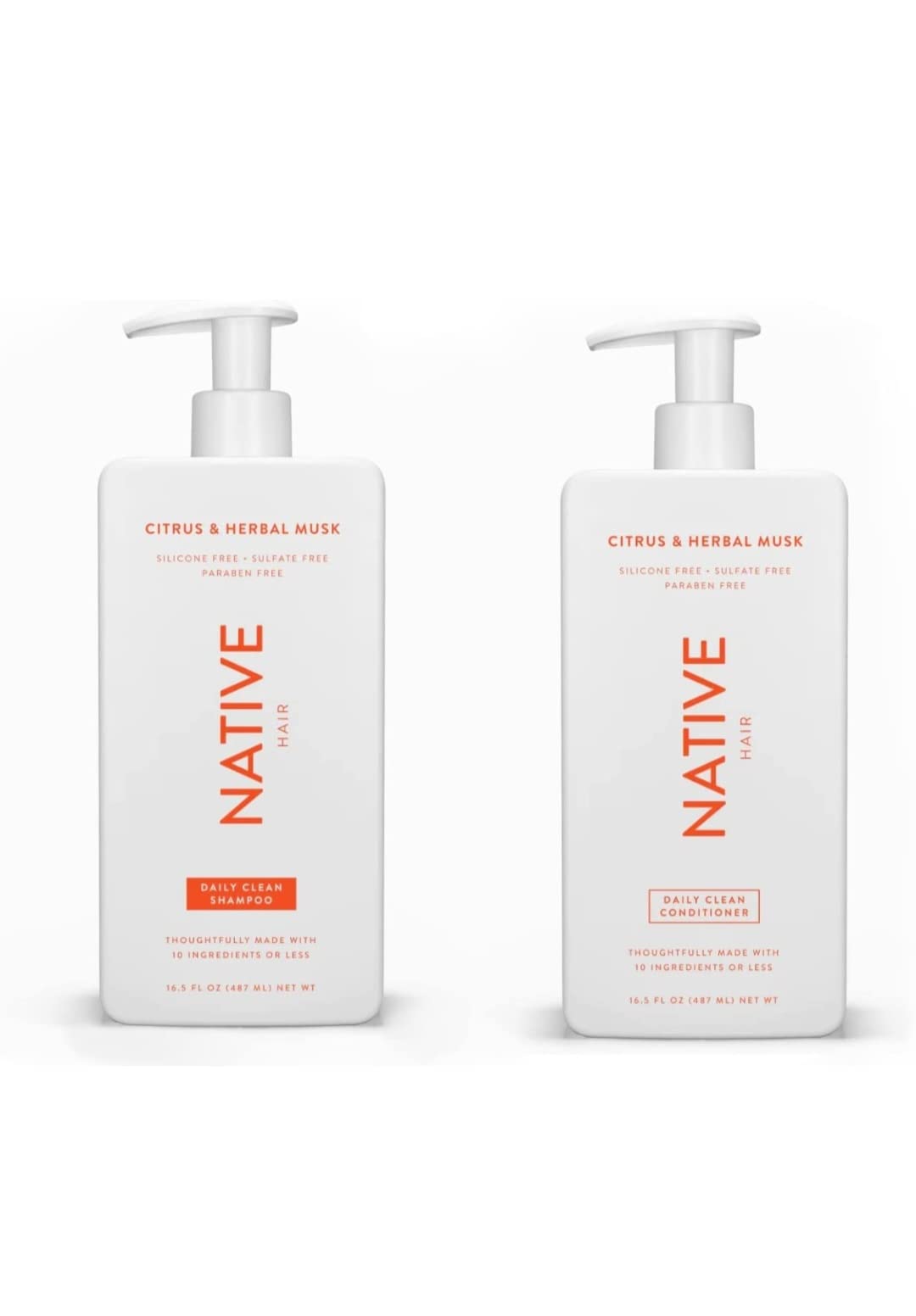 Native Citrus Herbal Musk Shampoo and Conditioner Set - Sulfate, Paraben, Dye Free, 16.5 oz (2 units, 33 Fl Oz) - Daily Cleansing, Moisturizing, Revitalizing, Strengthening Benefits for Hair