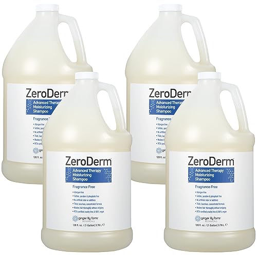 Ginger Lily Farms Botanicals ZeroDerm Advanced Therapy Moisturizing Shampoo for All Hair Types, 100% Vegan & Cruelty-Free, Fragrance Free, 1 Gallon Refill (Pack of 4)