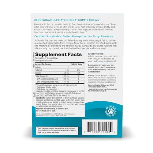 Nordic Naturals Zero Sugar Ultimate Omega Gummy Chews, Tropical Fruit, 54 Gummies, Supports Heart, Brain, and Immune Health, Non-GMO, Vegetarian, 27 Servings