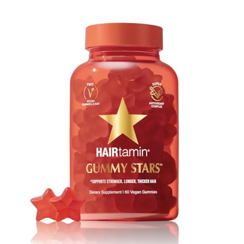 HAIRtamin Vegan Gummy Stars Hair Vitamins | Non-GMO | All Natural Biotin Hair Vitamin Gummies to Maintain Healthy Hair Skin & Nails | Multivitamin Supplement