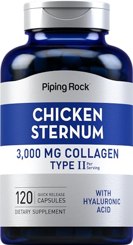 Piping Rock Chicken Sternum Type II Collagen Supplement | 3000mg | 120 Capsules | with Hyaluronic Acid | Non-GMO, Gluten Free