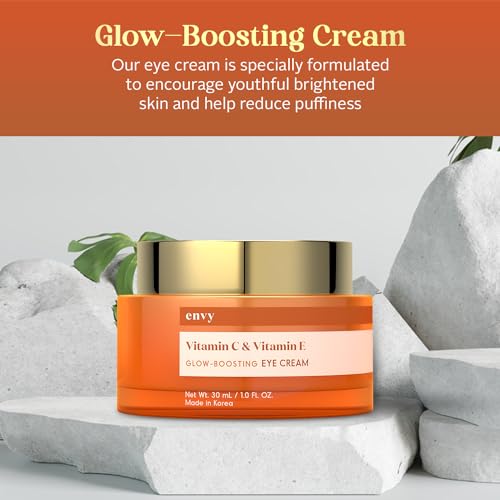 Envy Vitamin C & Vitamin E Under Eye Cream - Reduces Dark Circles, Puffiness & Fine Lines - Anti-Aging - Dermatologist Tested, Cruelty-Free Korean Skin Care for All Skin Types - 1.01 Oz