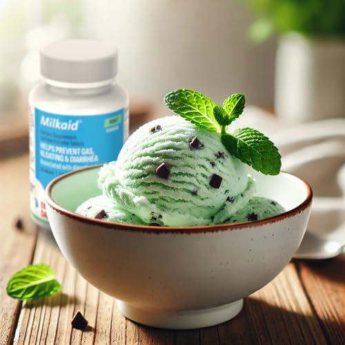 Milkaid Lactase Enzyme Chewable Tablets for Lactose Intolerance Relief | Prevents Gas, Bloating & Diarrhea | Fast Acting Dairy Digestive Supplement (120 Tablets, Mint)