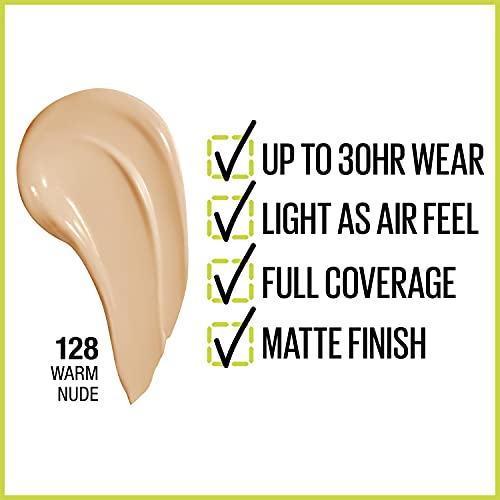 Maybelline Super Stay Full Coverage Liquid Foundation Active Wear Makeup, Up to 30Hr Wear, Transfer, Sweat & Water Resistant, Matte Finish, Warm Nude, 1 Count