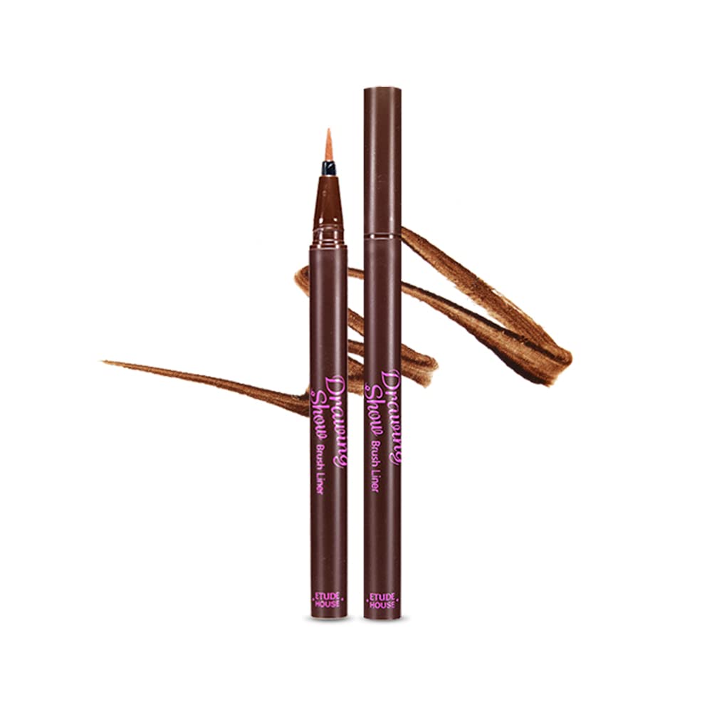 ETUDE Drawing Show Brush Eyeliner - Brown | Clear-Cut Soft Brush Eyeliner for a Long-Lasting Eyes Makeup | Korean Makeup, K-beauty