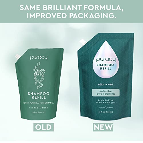 Puracy Shampoo, Gently Clarifying for All Hair & Scalp Types, Perfect Hair from Pure Ingredients, Enriched with Rosemary Oil to Stimulate Hair Growth, Sulfate-Free and Color Treated-Safe, 48 Oz