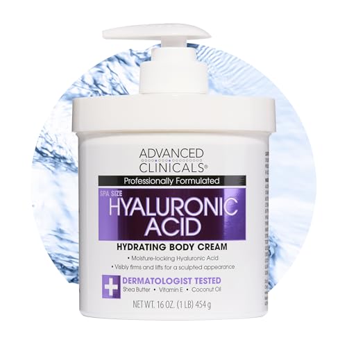 Advanced Clinicals Hyaluronic Acid Moisturizer Body Cream W/Vitamin E | Hydrating Cream & Body Lotion For Women & Men To Help Improve Look of Wrinkles, Dry Skin, Crepey Looking Skin, 16 Ounce
