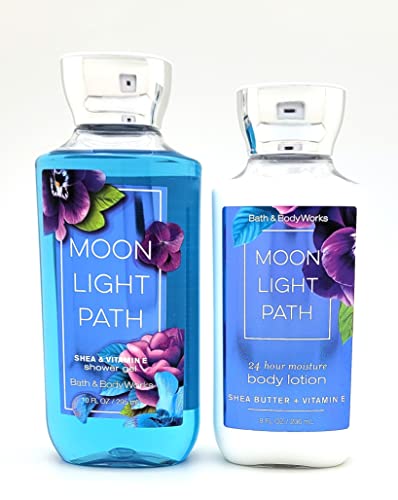 Bath and Body Works Signature Classics Pleasures Collection Body Lotion and Shower Gel Gift Set Men or Women (Moonlight Path)