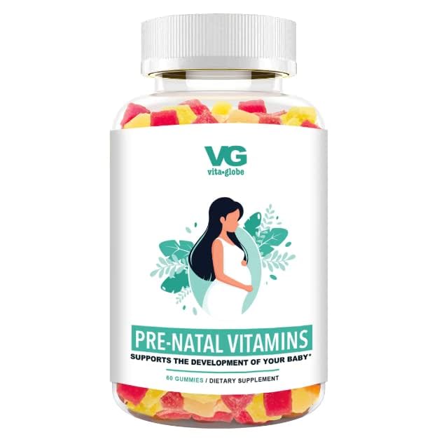 VitaGlobe Prenatal Vitamin Gummy - Womens Multivitamin for Healthy Growth and Brain Development with Vitamin A, D E, B6, Folate and Biotin, 60 Count