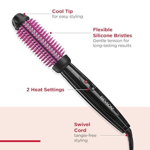 REVLON Silicone Bristle Heated Hair Styling Brush | Fast, Long Lasting Volume for Easy Styling | 1 Barrel for Full Body and Smooth Styles (Black/Pink)
