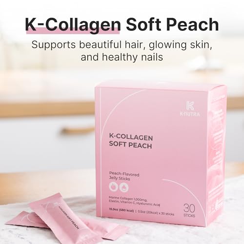 K-Nutra K-Collagen Soft Peach | 15.9oz (30 Sticks) | Marine Collagen with Vitamin C | Supports Skin, Hair & Nail Health | Tasty Jelly, Fast Absorption