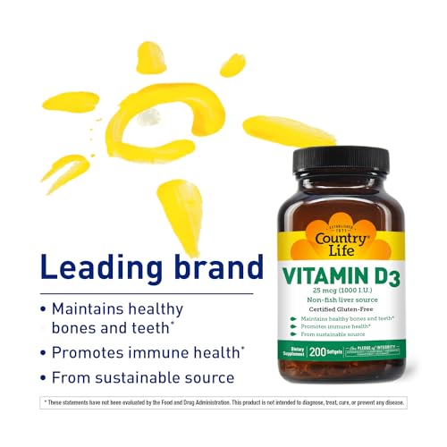 Country Life Vitamin D3 1000 IU Soft Gels, Large, 200 sg, 200 Count