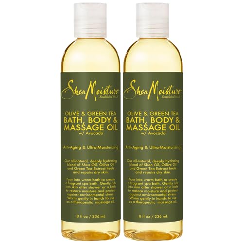 SheaMoisture Olive & Green Tea Bath, Body & Massage Oil 2-Pack – Avocado Oil, Anti-Aging & Ultra-Moisturizing for Dry Skin, 8 Oz Ea