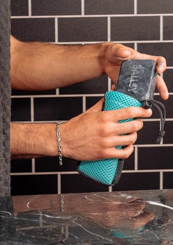 Ballsy Sud Sack Soap Pouch, Exfoliating Sponge for Baths and Showers - Compatible with Related Bars, Blue