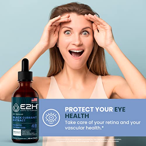 E2H Natural Black Currant Extract, Cold Pressed Black Currant Seed - Immune System Health - Fast Absorbing Liquid - 2 Fl Oz