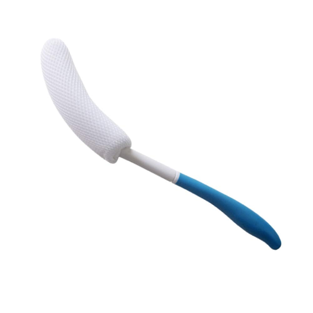 MagiDeal Vinyl Quote Me Long Anti-Slip Curve Handled Bath Body Brush, Easy Reach for Seniors, Suitable for Elderly/Pregnant Aid Bathing & Shower, Blue, 15.35