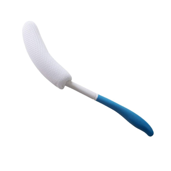 MagiDeal Vinyl Quote Me Long Anti-Slip Curve Handled Bath Body Brush, Easy Reach for Seniors, Suitable for Elderly/Pregnant Aid Bathing & Shower, Blue, 15.35