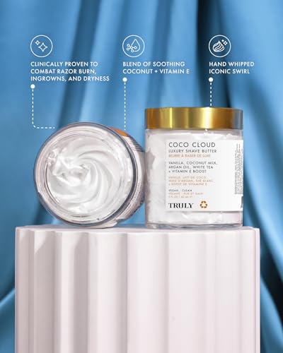 Truly Beauty Coco Cloud Shaving Cream for Women Sensitive Skin Whipped Shave Butter for Legs, Pubic Hair, Underarm, Body, Intimate Bikini Area, etc. 2 OZ