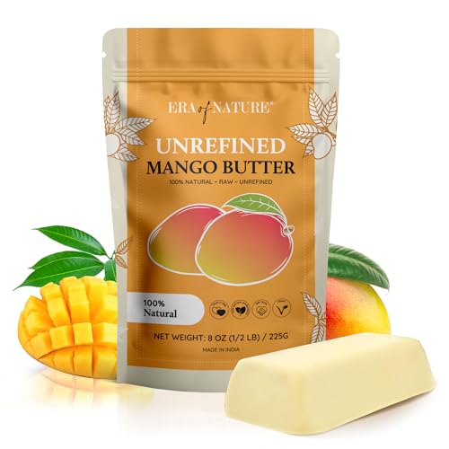 era of nature Organic Unrefined Raw MANGO BUTTER BLOCK Bulk, Skin Moisturizing, Use Alone or in DIY Body Butters, Soaps, Lotions and lip balm - 8oz
