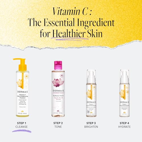 Derma E Vitamin C Brightening Cleanser - Glowing Skin with Licorice Extract, Green Tea & Glycolic Acid, 6 fl oz