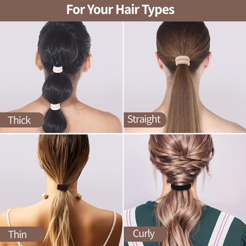 150 Pcs Seamless Elastic Hair Ties No Damage for Thick & Thin Hair, Ponytail Holders, Elastics, Soft Pony Tails Bands for Women, 5 Neutral Colors