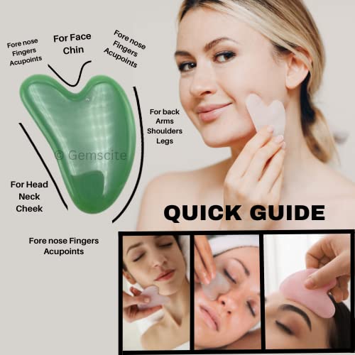 GEMSCITE | Gua Sha Stone | Face Manual Massage Tool Original |Green Jade | Scraping | Heart Shaped | for Body Skin Beauty Facial | Face Slimming - Wholesalegemshop