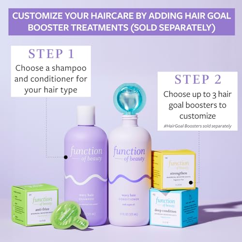 Function of Beauty Wavy Hair Shampoo & Conditioner Set, 11 oz Each - With Fermented Rice Water to Strengthen & Argan Oil to Enhance Glossiness & Natural Shine, Sulfate-Free, Customizable Haircare