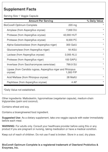 Swanson Biocore Optimum Complete Ultimate Full Spectrum Enzymes 90 Veg Capsules