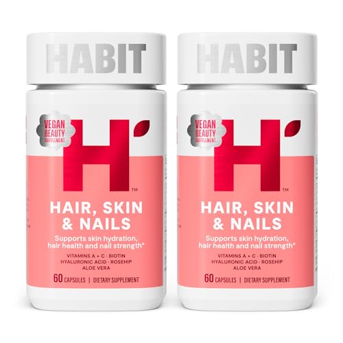 Habit Hair, Skin & Nails Supplement 2 Pack (120 Capsules) - New Look, Supports Skin Hydration, Hair & Nail Strength, Biotin 2000mcg, Vitamin A & C, Hyaluronic Acid, Rosehip, Vegan, Non-GMO