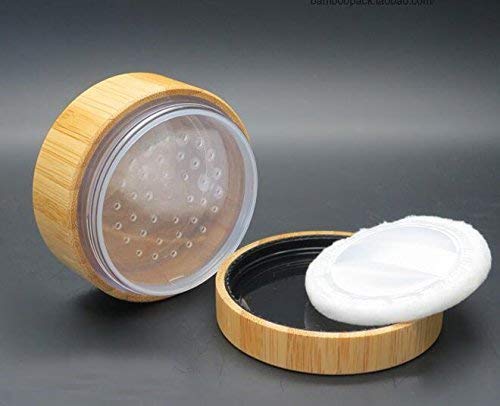 1Pcs 1OZ/30ml Empty Refillable Eco-friendly Bamboo Comestic Make-up Loose Powder Box Case Jar Pot Container Holder With Screw Lid Powder Puff And Sifter