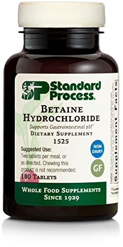 Standard Process Inc. Betaine Hydrochloride - Whole Food GI and Digestive Health Supplement with Magnesium Citrate, Betaine HCl, Ammonium Chloride, Pepsin - 180 Tablets
