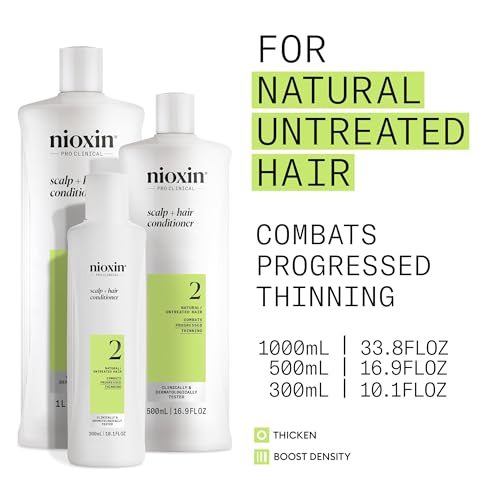 Nioxin Scalp + Hair Thickening System 2 Conditioner | For Natural or Untreated Hair with Progressed Thinning | With Niacinamide and Biotin | 16.9 Fl oz.