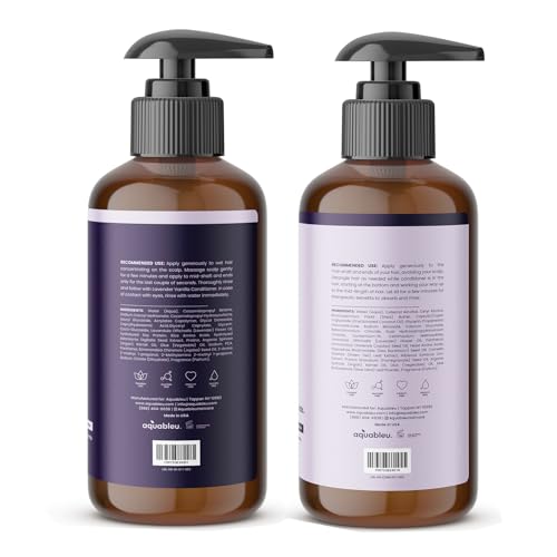 Aquableu Natural Lavender Vanilla Shampoo & Conditioner Set - Gentle Ultra Calming Multitasking Cleanser - Nourishing & Restorative - Sulfate & Paraben Free - For color treated hair 16oz