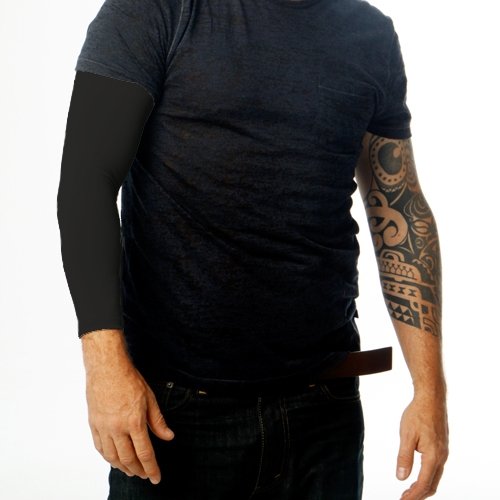 Tat2X Ink Armor Premium Full Arm Tattoo Cover Up Sleeve - No Slip Gripper - U.S. Made - Black - ML