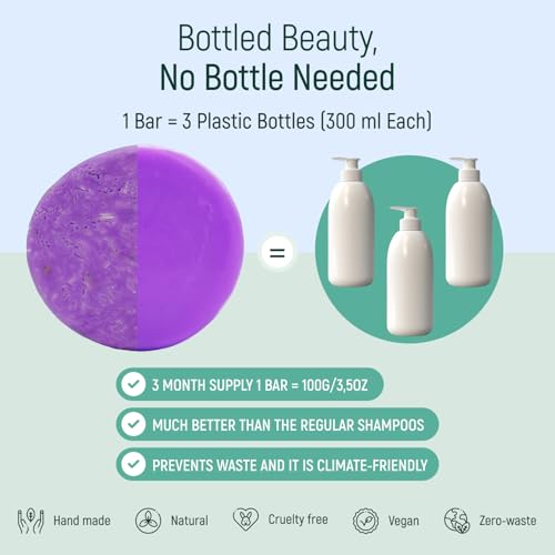 Solid Rice Protein Water Shampoo & Conditioner Hair Soap – Shampoo and Conditioner Bars For Hair With All Natural Plant Based Essential Oils And Zero Waste Packaging (Lavender)