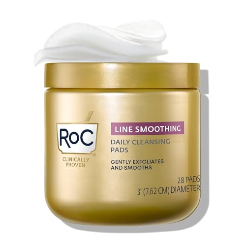 RoC Resurfacing Disks, Hypoallergenic Exfoliating Makeup Remover Pads for Wrinkles and Skin Tone, Oil-Free Daily Cleanser, Stocking Stuffers for Men & Women, 28 Count (Packaging May Vary)