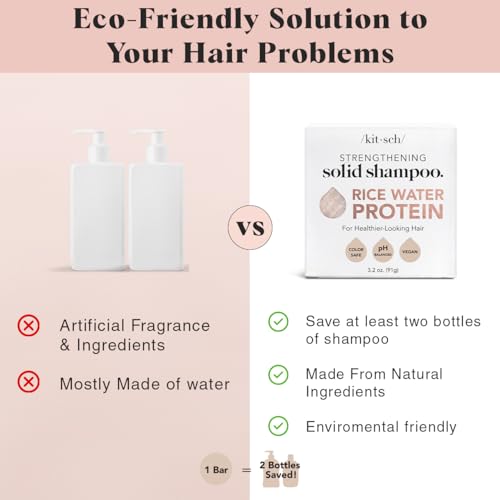 Kitsch Rice Water Shampoo Bar Soap for Hair Care - Soap Bar for Strengthening Weak or Damaged Hair, Women and Mens Shampoo, Vegan, All Natural, Paraben-Free & Sulfate-Free, Made in US, 3.2oz