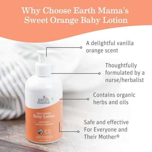 Earth Mama Sweet Orange Baby Lotion | Moisturizing Body Lotion for Dry Skin, Newborn Baby Lotion Sensitive Skin Care, Face Lotion for Babies & Kids with Shea Butter, Calendula & Aloe, 8 Fl Oz