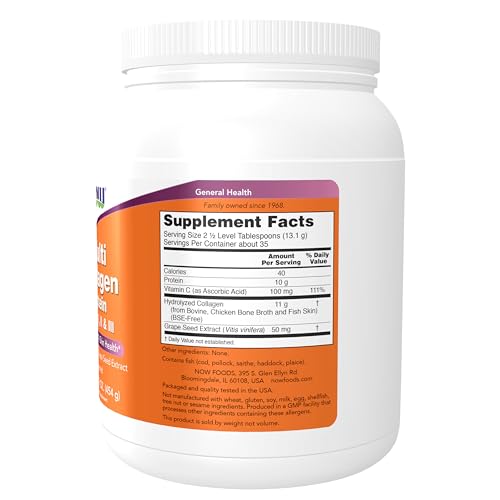 NOW Foods Supplements, Multi Collagen Protein Types I, II & III Powder, Bone, Joint, and Skin Health, 16 oz (454 g)