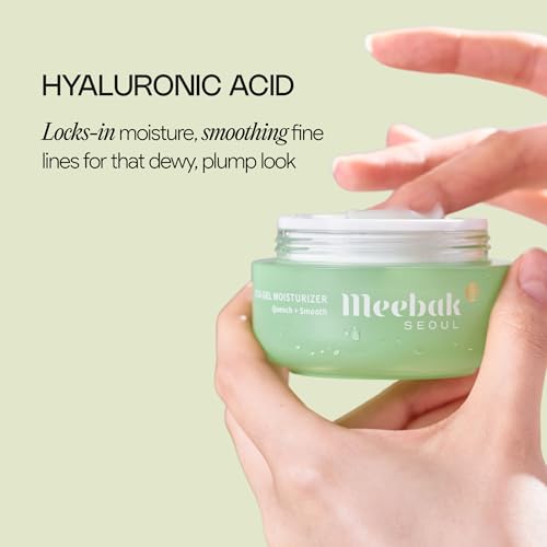 Meebak Cica Gel Face Moisturizer | Lightweight Hydration with Hyaluronic Acid & Vegan Collagen | Fast-Absorbing Face Cream | Non-Greasy | Cooling Gel for Oily & Combination Skin