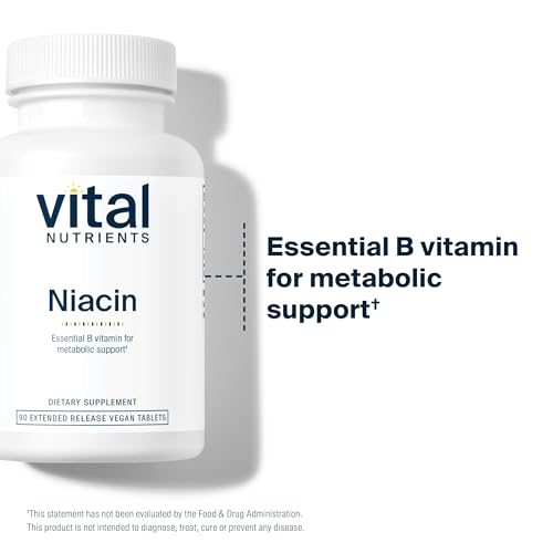 Vital Nutrients Niacin 500mg | Timed-Release Niacin Supplement for Men & Women | Vitamin B3 Supports Heart Health and Protein & Fat Metabolism | Gluten, Dairy, Soy Free | Non-GMO | 90 Tablets